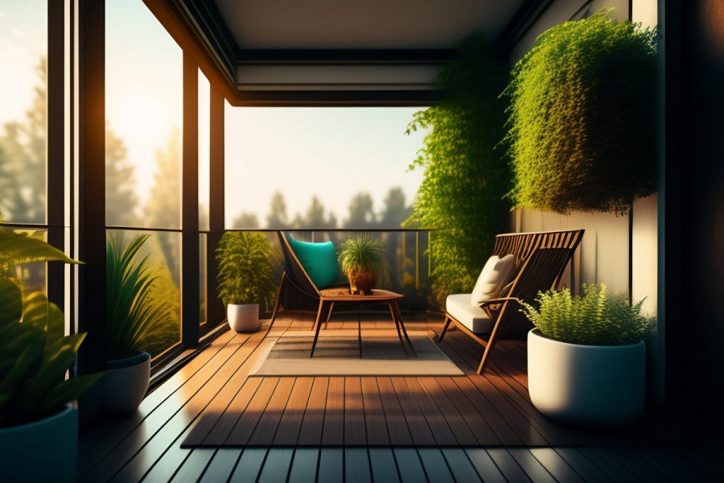 Deck with natural plant privacy screen